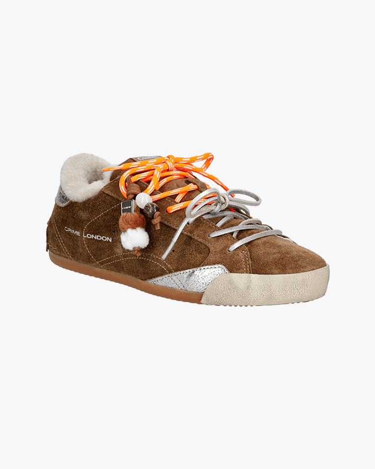 Женские кеды Crime London Sneakerina замша коричневый комбинированные с дополнительной шнуровкой утепленные 23604AA9.60