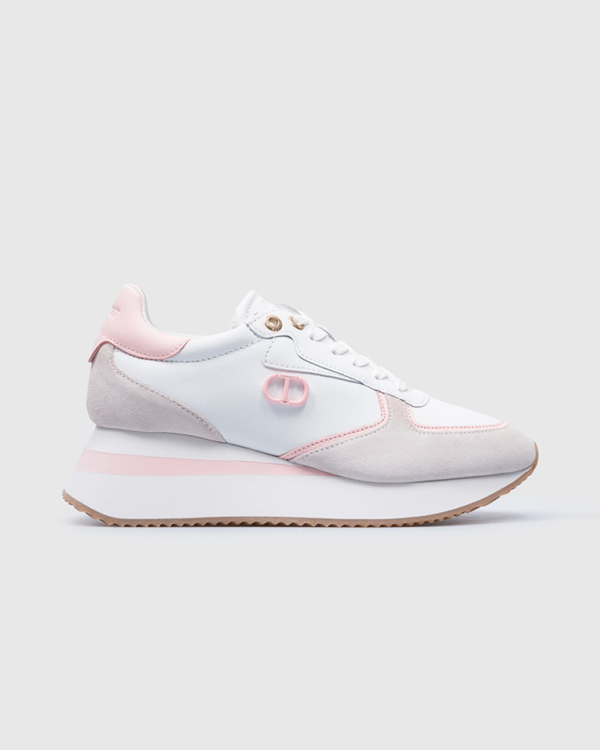 Кросівки жіночі Twinset Leather wedge trainers White/Pink шкіра білий/рожевий 241TCP080