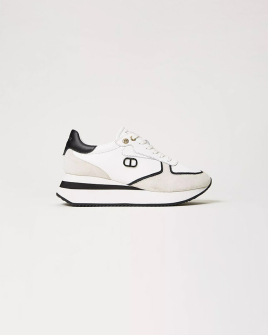 Женские кроссовки Twinset Leather wedge trainers White/Black кожа белый/черный 241TCP080