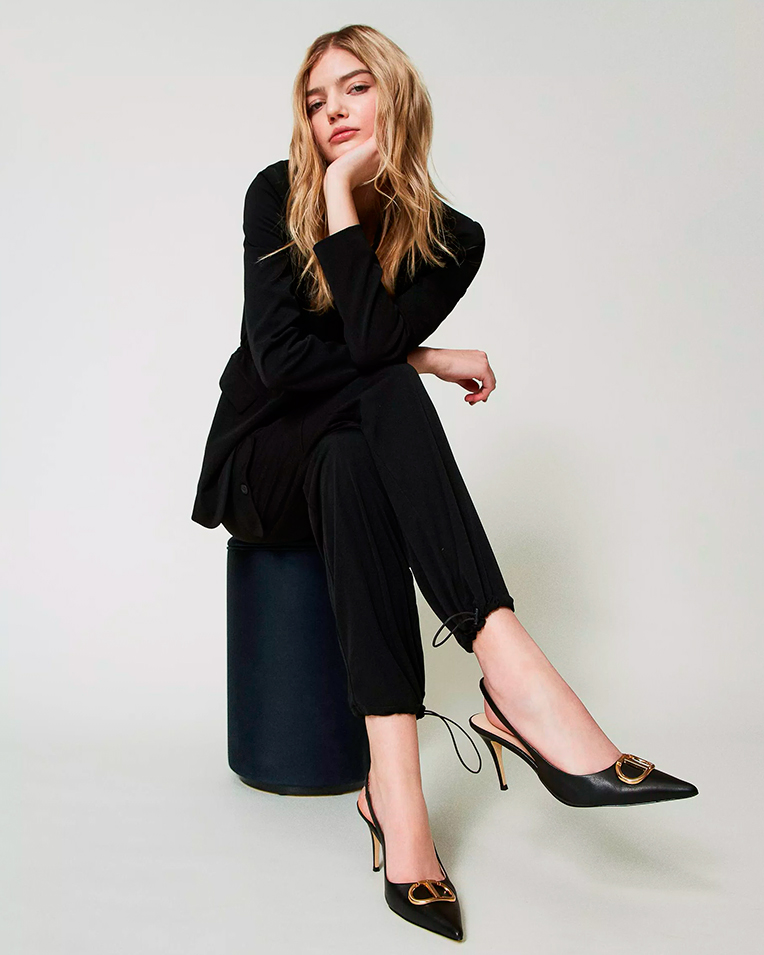 Женские туфли - слингбэки Twinset Leather sling back court shoes кожа черные 241TCP122