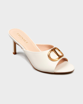Жіночі мюлі Twinset Leather mules with Oval T шкіра білий 241TCP126 Жіночі мюлі Twinset Leather mules with Oval T шкіра білий 241TCP126