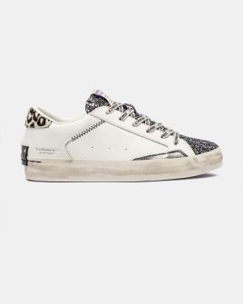 Женские кеды Crime London Distressed кожа белый с сиреневыми блестками и дополнительной шнуровкой 25003AA8.10