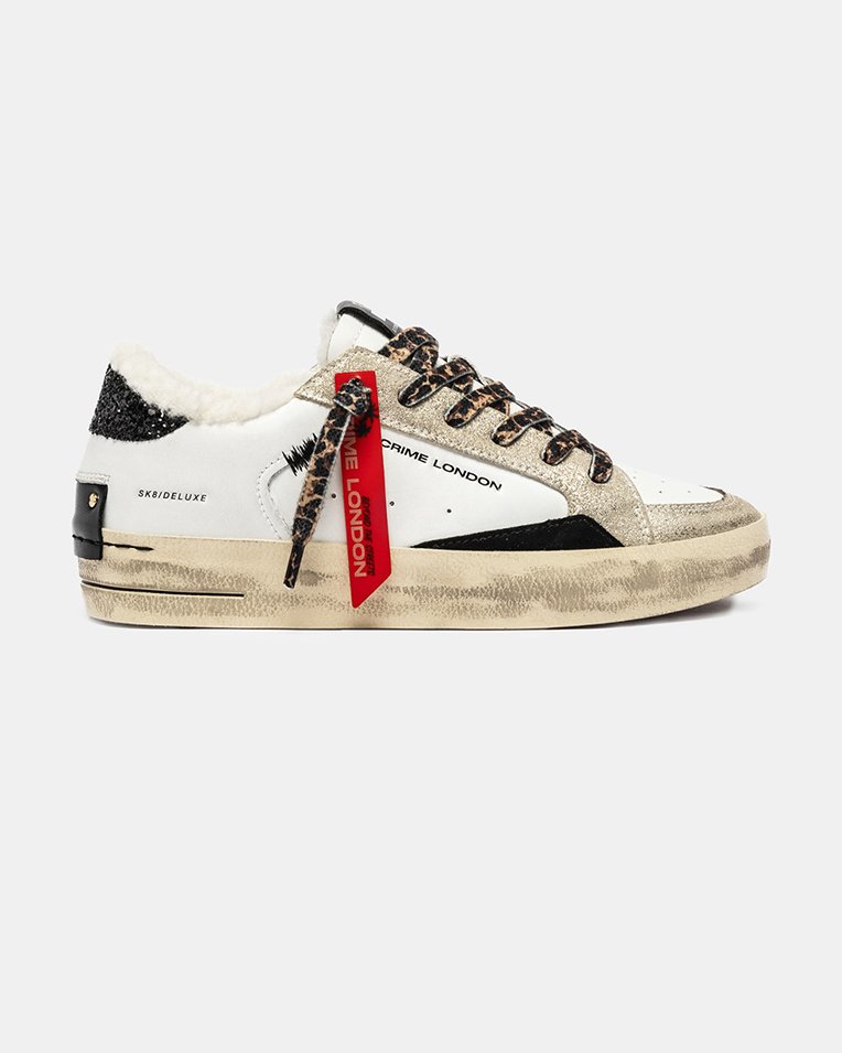Жіночі кеди Crime London SK8 Deluxe білий шкіра з утеплювачем з чорними блискітками 25105AA8.10