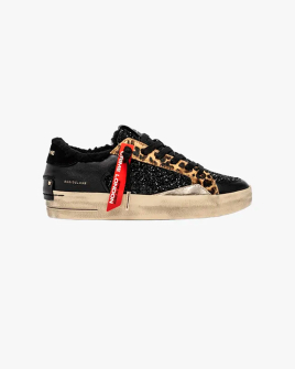 Жіночі кеди Crime London SK8 Deluxe комбіновані чорна шкіра з анімалістичною вставкою 25108AA8.20