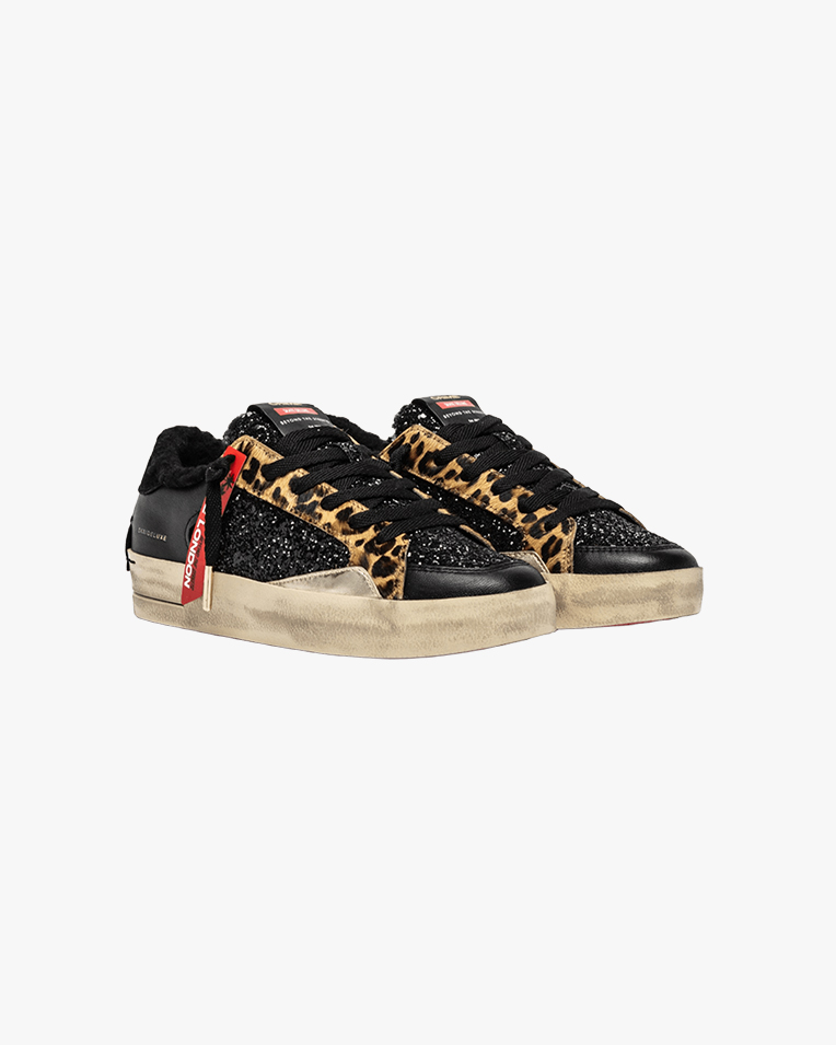 Жіночі кеди Crime London SK8 Deluxe комбіновані чорна шкіра з анімалістичною вставкою 25108AA8.20