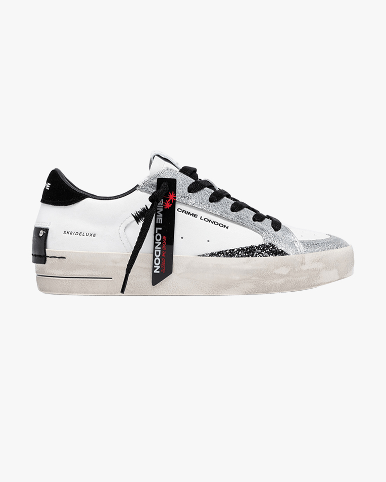 Жіночі кеди Crime London SK8 Deluxe шкіра білі зі срібними вставками 25116II8.10