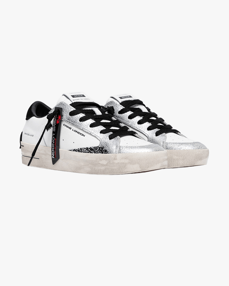 Жіночі кеди Crime London SK8 Deluxe шкіра білі зі срібними вставками 25116II8.10
