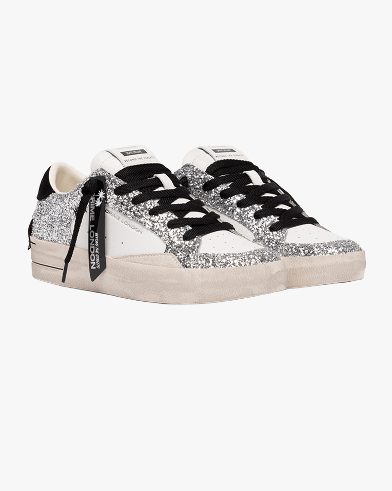 Жіночі кеди Crime London SK8 Deluxe Metallic Silver шкіра біла срібними блискітками 25117II8.25