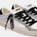 Женские кеды Crime London SK8 Deluxe Metallic Silver кожа белая серебряными блестками 25117II8.25