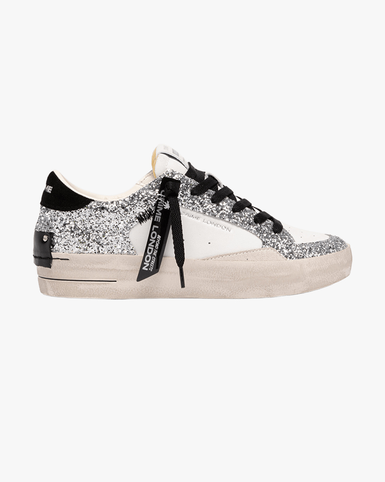 Жіночі кеди Crime London SK8 Deluxe Metallic Silver шкіра біла срібними блискітками 25117II8.25
