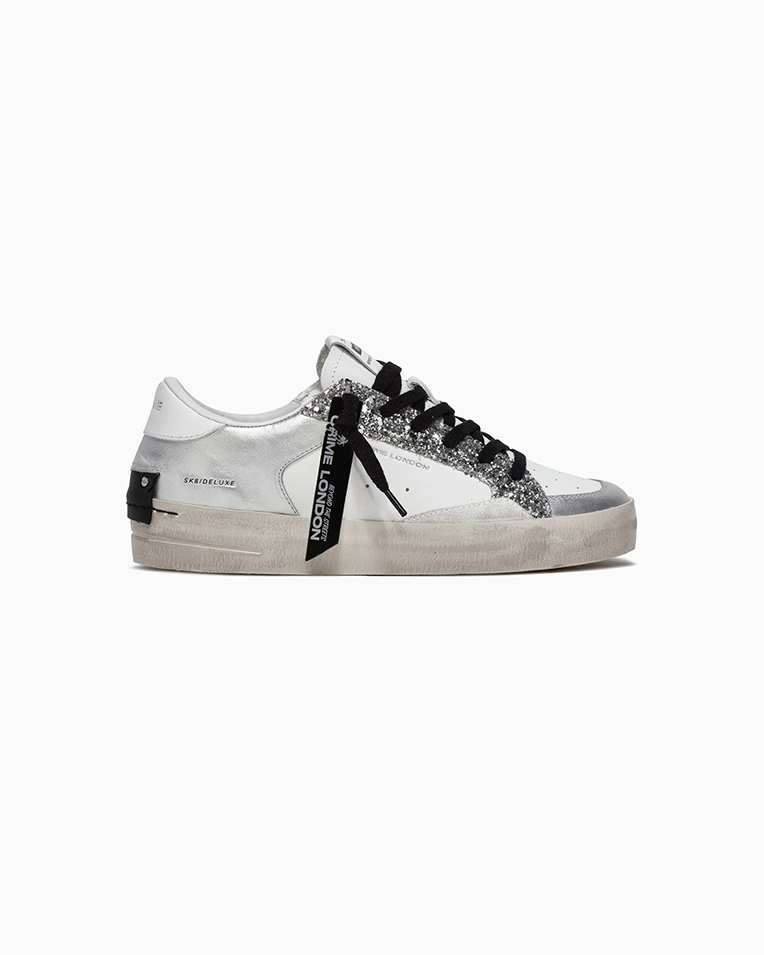 Жіночі кросівки Crime London SK8 Deluxe Silver Glam шкіра білий з сріблястими вставками 26102PP5