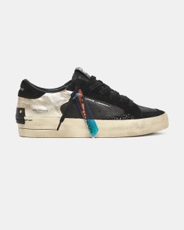 Женские кеды Crime London SK8 Deluxe комбинированная кожа черный с золотыми вставками 28104AA6.20