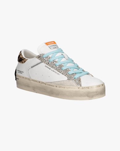 Жіночі кеди Crime London Distressed Platform шкіра білі з блакитними шнурками 29053PP8