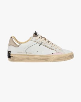 Женские кеды Crime London Distressed кожа белые комбинированные с розовыми вставками 29070PP8.10