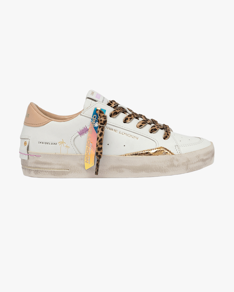 Женские кеды Crime London SK8 Deluxe кожа белые комбинированные и дополнительной шнуровкой 29101PP8.10