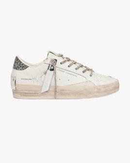 Женские кеды Crime London SK8 Deluxe Always Shining кожа белые с блестками и дополнительной шнуровкой 29111PP8.10