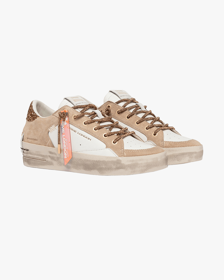 Женские кеды Crime London SK8 Deluxe Wedge Champagne Dust кожа белые с бежевыми вставками и дополнительной шнуровкой 29154PP8.15