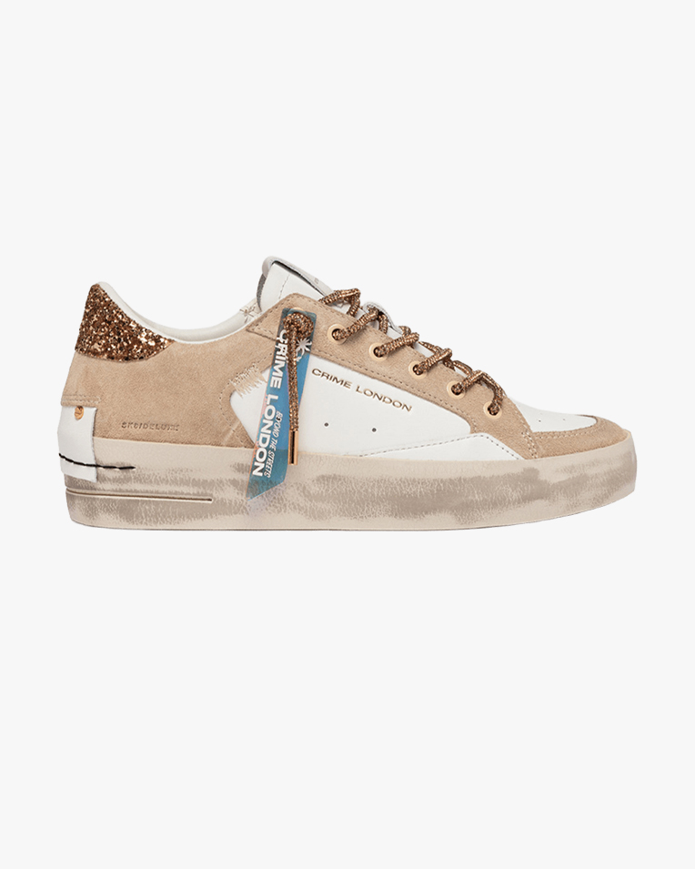 Женские кеды Crime London SK8 Deluxe Wedge Champagne Dust кожа белые с бежевыми вставками и дополнительной шнуровкой 29154PP8.15