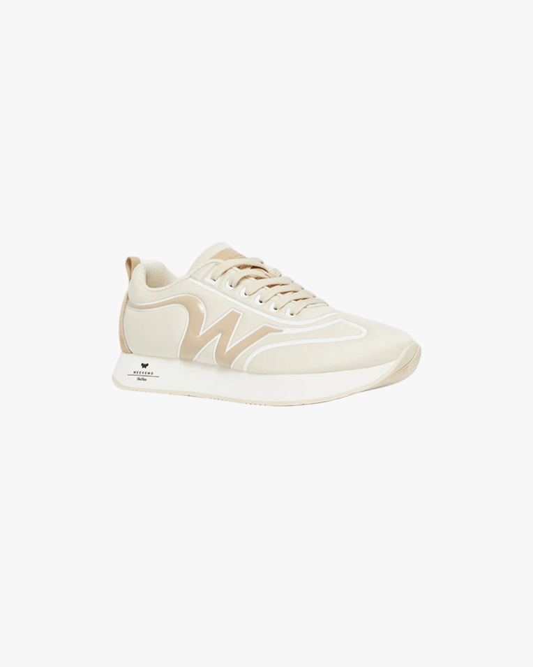 Женские кроссовки Max Mara Weekend Rarohf текстиль молочный с логотипом 5766035406 003