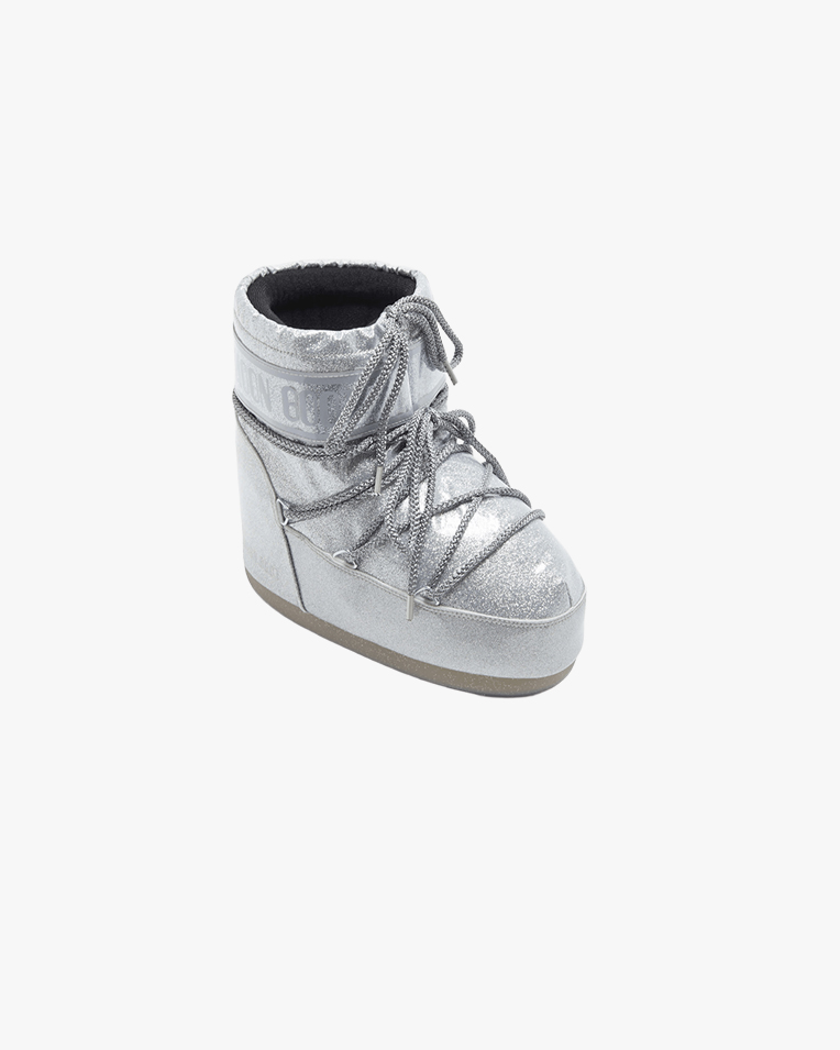 Жіночі черевики снігоходи Moon Boot Icon Low Silver Glitter Boots укорочені срібло з блискітками 80D1409440