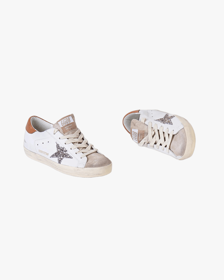 Женские кеды Golden Goose Super-Star кожа белые с блестками GWF00101.F008719.12524