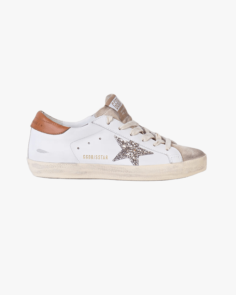 Женские кеды Golden Goose Super-Star кожа белые с блестками GWF00101.F008719.12524