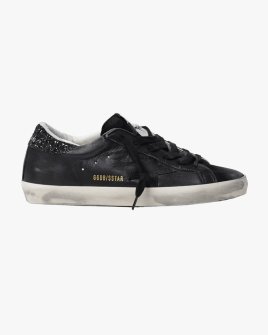 Женские кеды Golden Goose Super-star кожа черный с блестками GWF00101F00346390100
