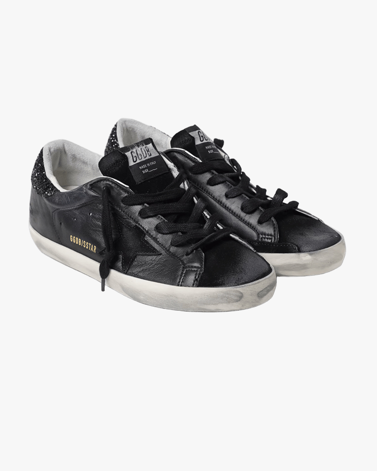 Жіночі кеди Golden Goose Super-star чорна шкіра з блискітками GWF00101F00346390100