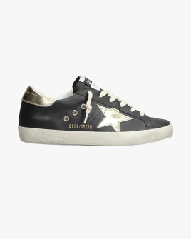 Жіночі кеди Golden Goose Super-Star Classic чорна шкіра з золотими вставками GWF00101F00687590200 Жіночі кеди Golden Goose Super-Star Classic чорна шкіра з золотими вставками GWF00101F00687590200
