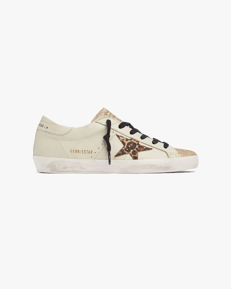 Женские кеды Golden Goose Super-Star кожа белый с леопардовой звездой GWF00101F007524