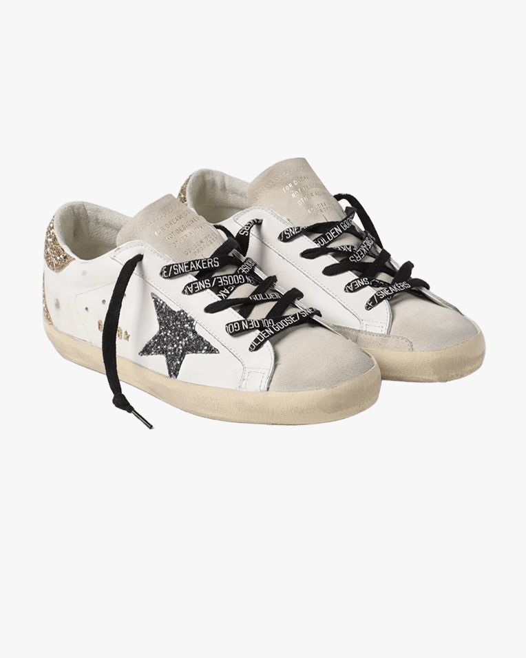 Жіночі кеди Golden Goose Super-Star Classic шкіра білі із золотими блискітками GWF00102F00535882532
