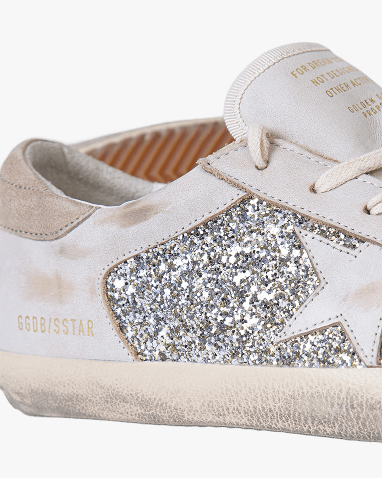 Жіночі кеди Golden Goose Super-Star шкіра білі з блискітками GWF00103F00890110931 Жіночі кеди Golden Goose Super-Star шкіра білі з блискітками GWF00103F00890110931