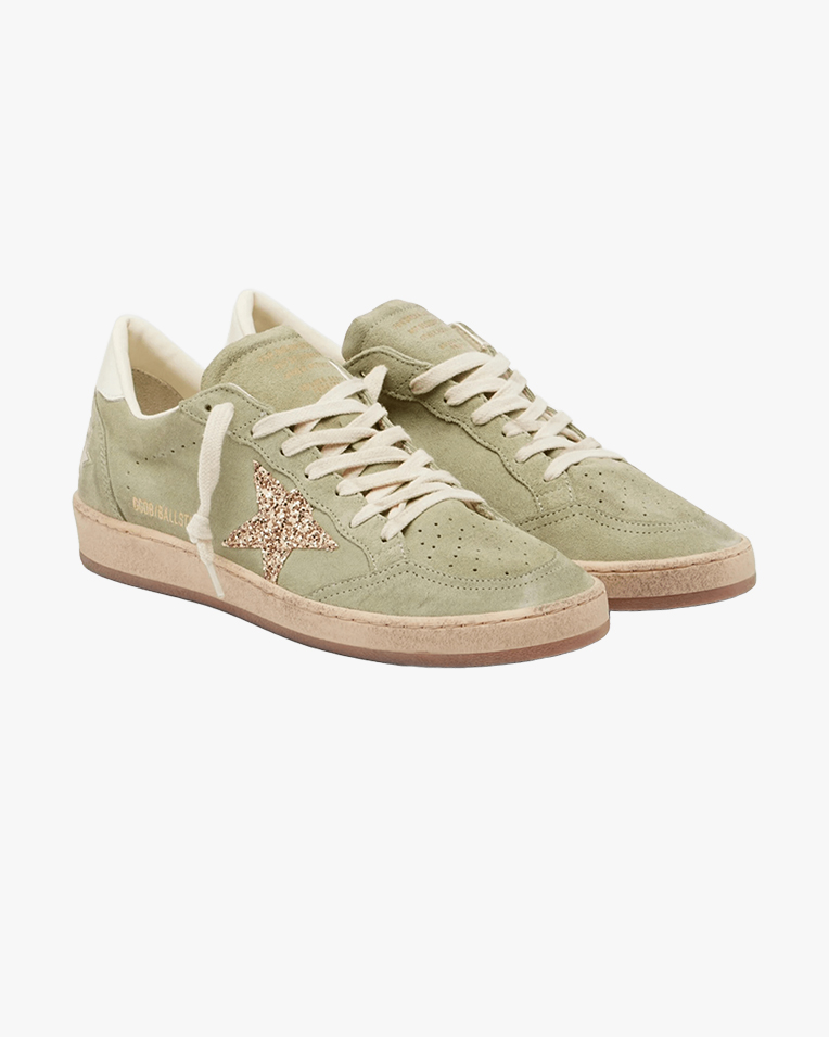 Жіночі кеди Golden Goose Ball-Star замша оливкова з блискітками GWF00117F00871836115