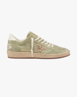 Женские кеды Golden Goose Ball-Star замша оливковый с блестками GWF00117F00871836115