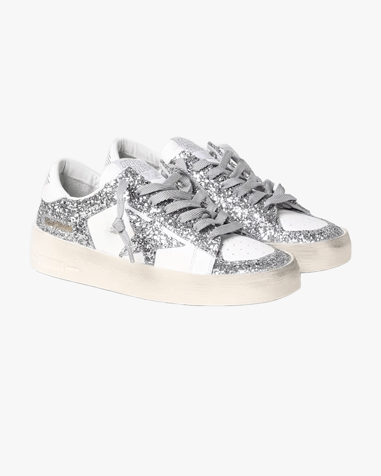 Жіночі кеди Golden Goose Stardan шкіра білий зі срібними блискітками GWF00128F00218580185