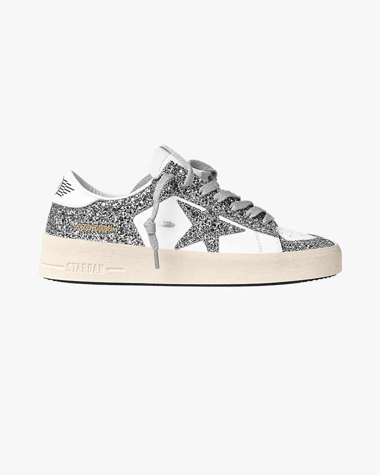 Жіночі кеди Golden Goose Stardan шкіра білий зі срібними блискітками GWF00128F00218580185