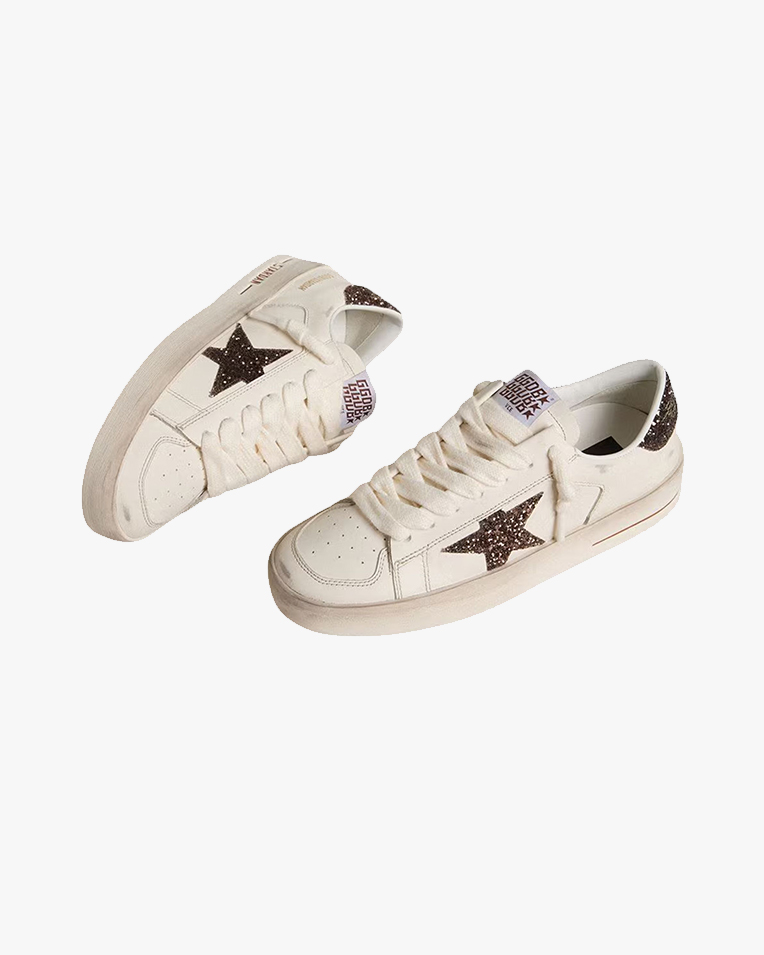 Женские кеды Golden Goose Stardan кожа белый с коричневыми блестками GWF00128F00793910318