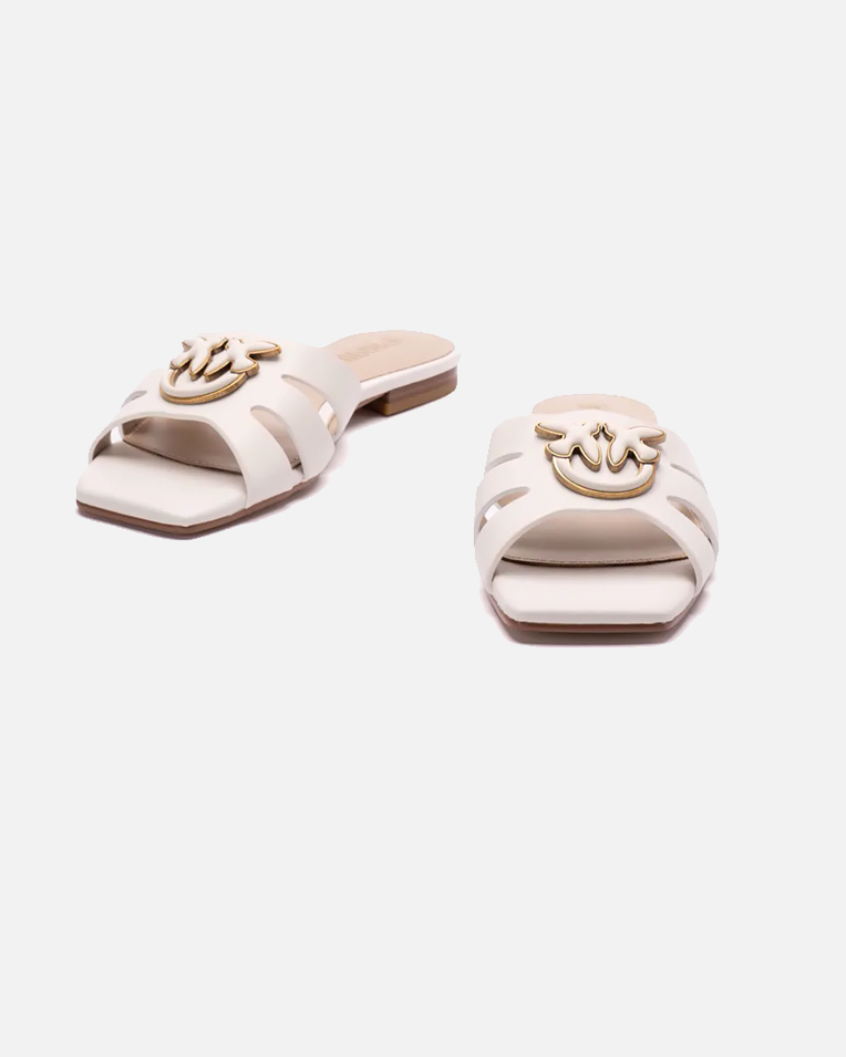 Жіночі шльопанці Pinko Marli 09 шкіра з логотипом молочний SD0313P003-Z12