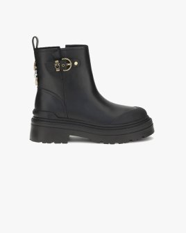 Женские ботинки укороченные на каблуке Pinko Mia 21 на молнии кожа черный SD0409P001Z99