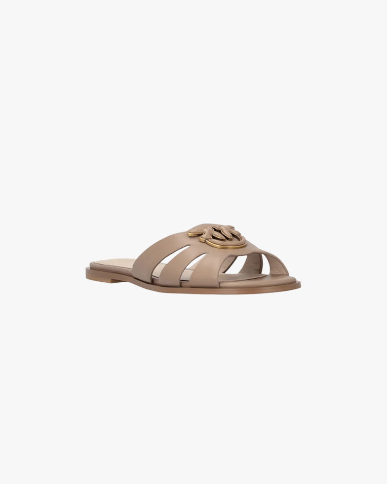 Женские шлепанцы Pinko Milly 04 кожа с логотипом бежевый SD0463P001L15
