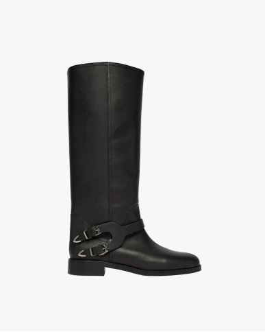 Жіночі чоботи Pinko Cheval 02 високі з ременем збоку шкіра SD0635P001Z99