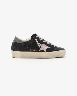 Женские кеды Golden Goose замша с глиттером на высокой подошве серый SGWF00118.F006202.60537