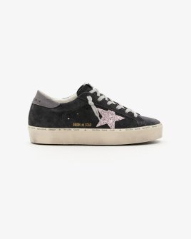 Женские кеды Golden Goose замша с глиттером на высокой подошве серый SGWF00118.F006202.60537
