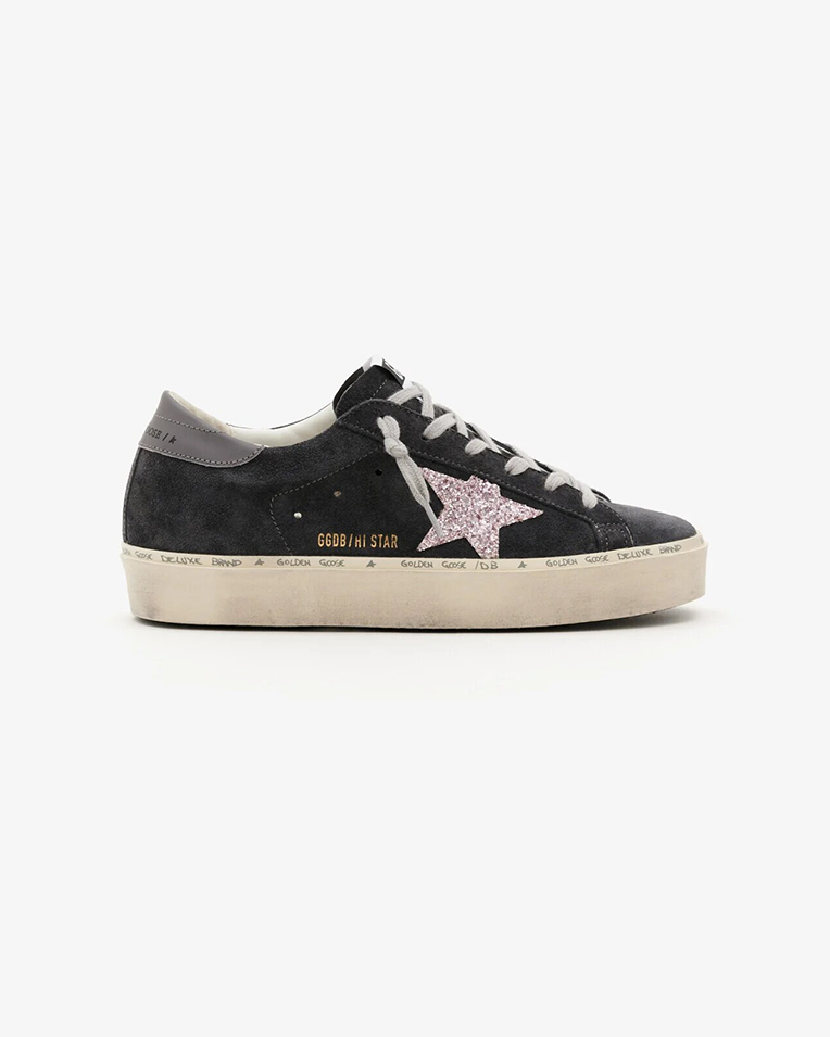 Жіночі кеди Golden Goose замша з гліттером на високій сірій підошві SGWF00118.F006202.60537