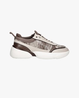 Женские кроссовки Pinko Alba 05 комбинированная кожа бежевый, коричневый на платформе SS0191P128L15