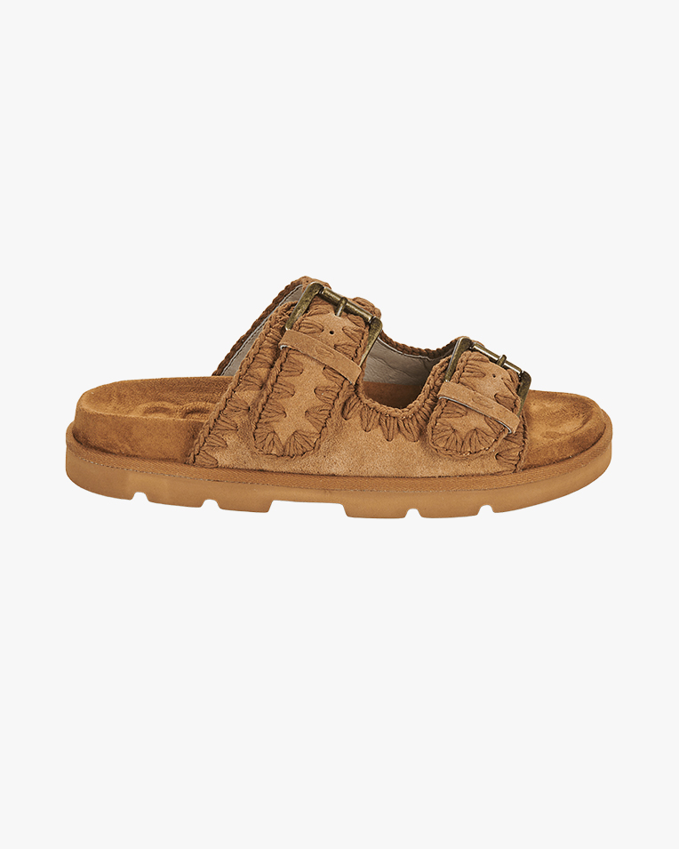 Женские шлепанцы Mou Low Bio Sandal 2buckles замша коричневый SW631000A