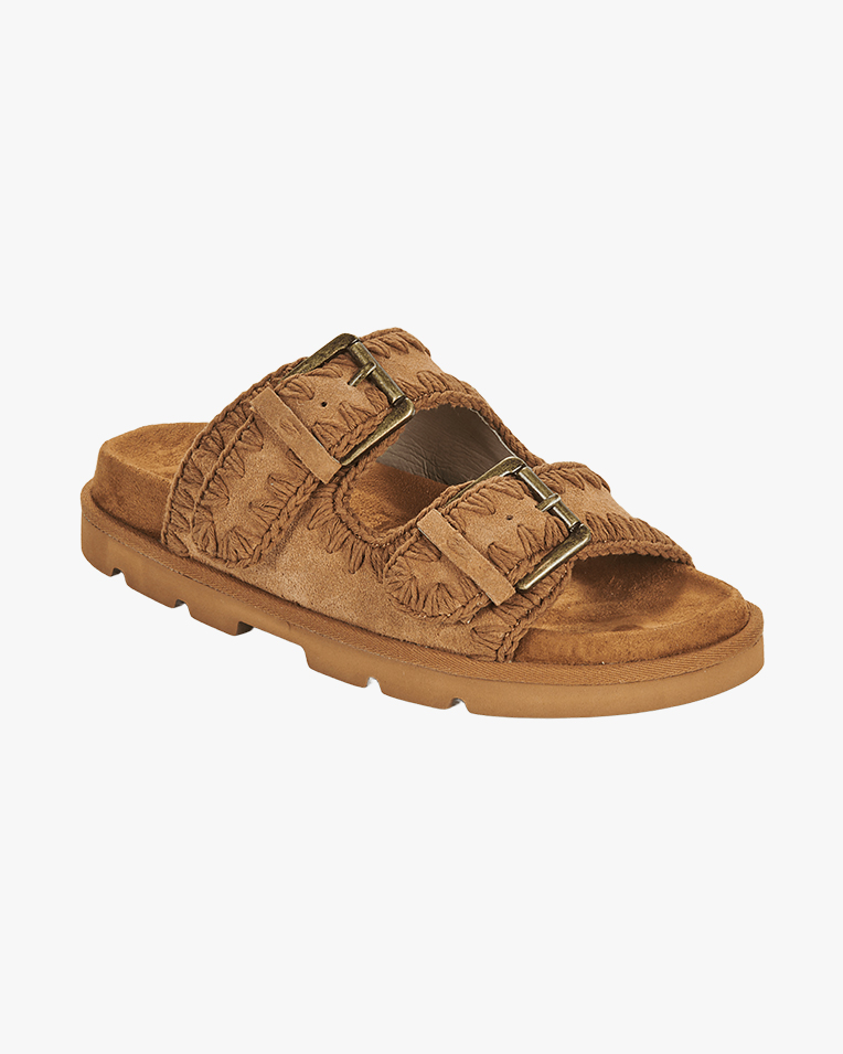 Женские шлепанцы Mou Low Bio Sandal 2buckles замша коричневый SW631000A