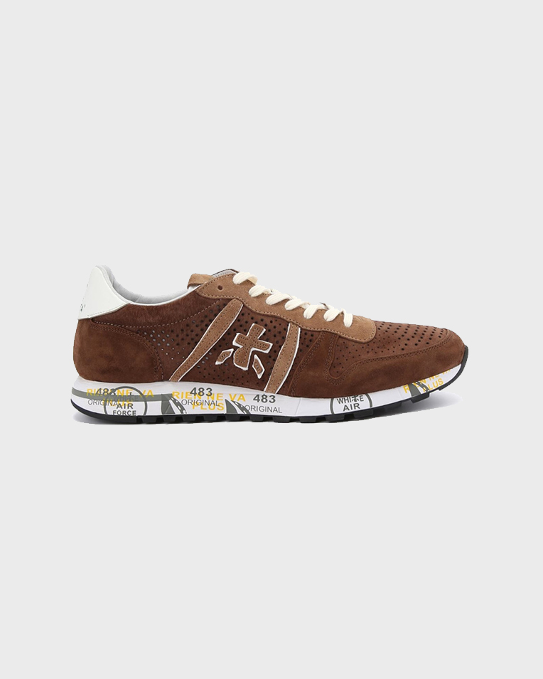 Мужские кроссовки Premiata Sneaker Eric 6605 Brown кожа коричневая с перфорацией