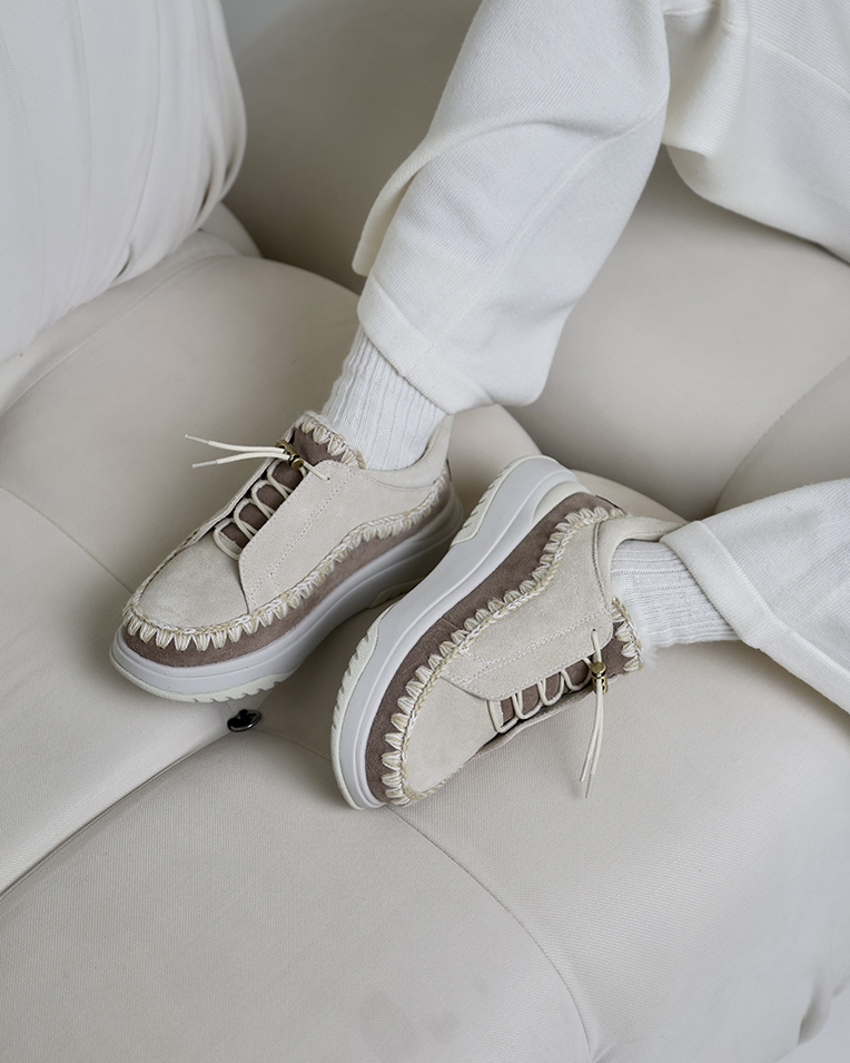 Женские кроссовки Mou Eskimo Jogger Elastic Laces комбинированные замша бежевый fw421011A