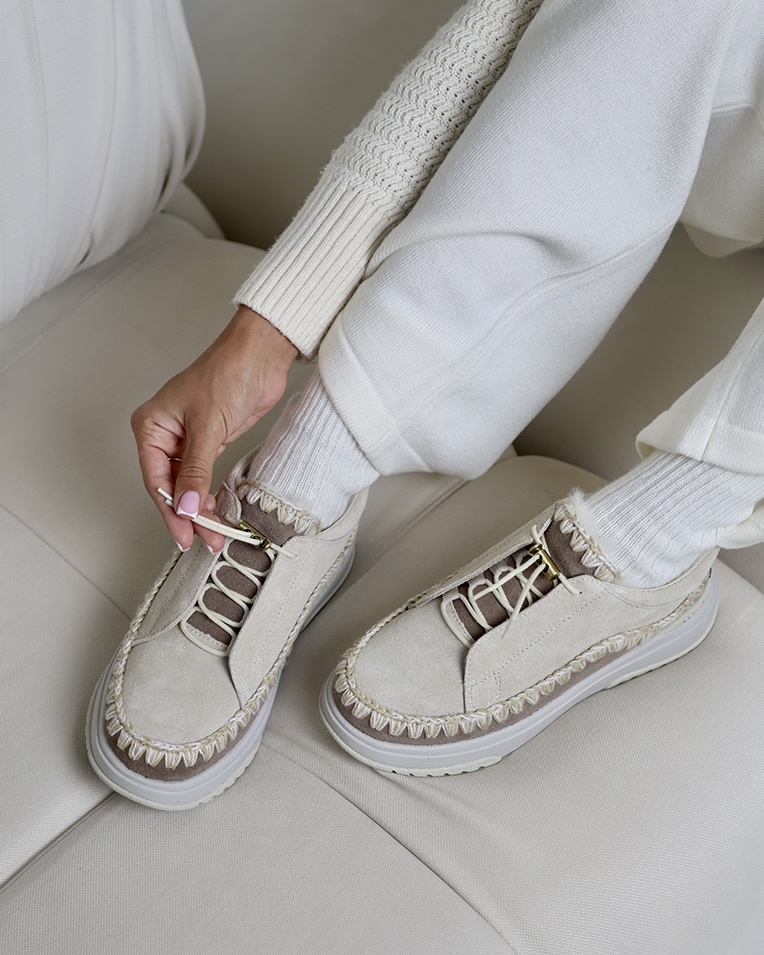 Женские кроссовки Mou Eskimo Jogger Elastic Laces комбинированные замша бежевый fw421011A